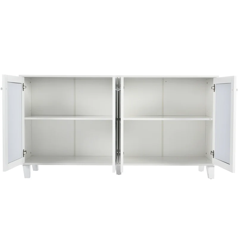 Buffet blanc design 4 portes miroir motif géométrique et poignées en cristal froid 160*40*84cm VOVRATH WHITE