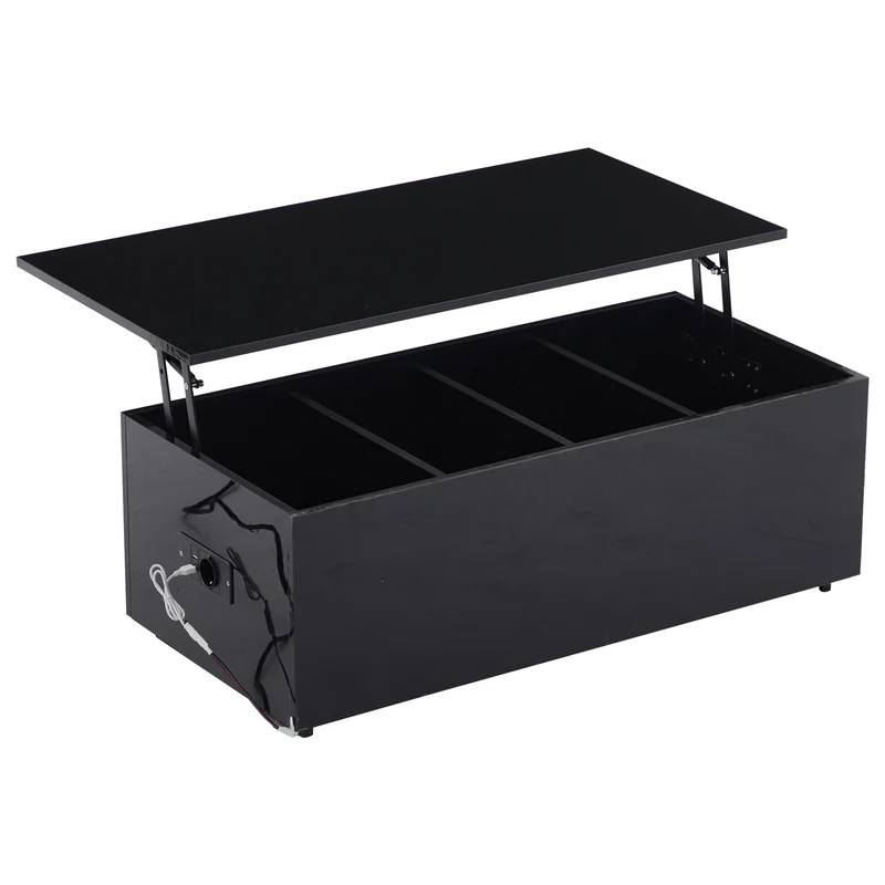 Table basse relevable noire brillante avec éclairage LED 100*50*35 cm OKRUITS BLACK