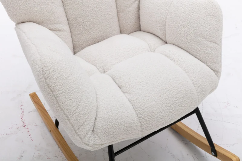 Fauteuil à bascule rembourré en tissu bouclette Teddy vert THROKUTS TEDDY WHITE