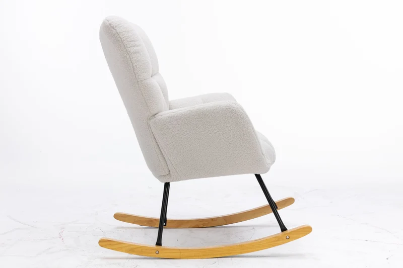 Fauteuil à bascule rembourré en tissu bouclette Teddy vert THROKUTS TEDDY WHITE