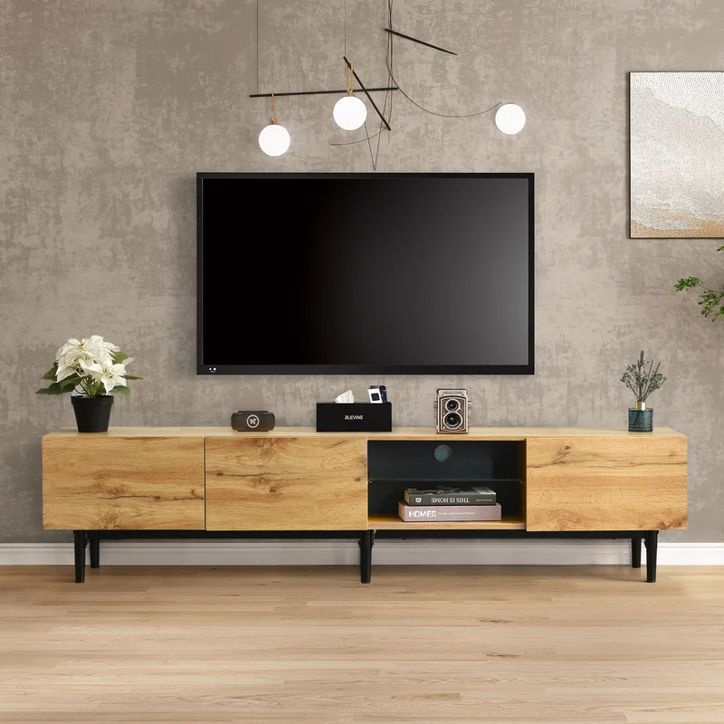 Meuble TV moderne effet grain de bois avec lumières LED variables TRIEVAIT