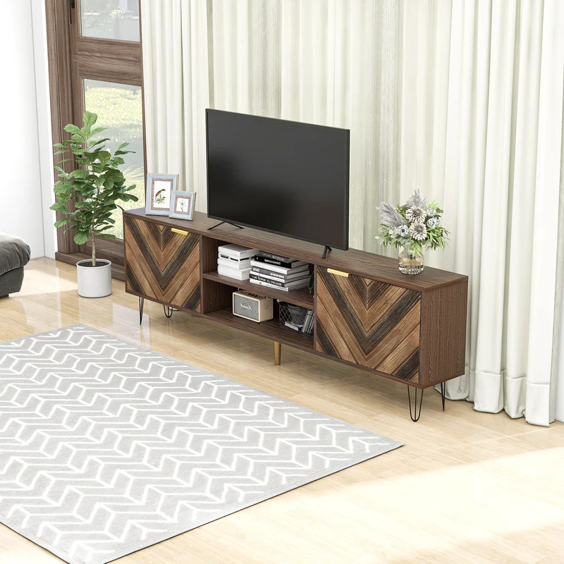 Meuble TV effet bois, 2 portes et 2 niches ouvertes, marron, 155x38x48cm BEILZA