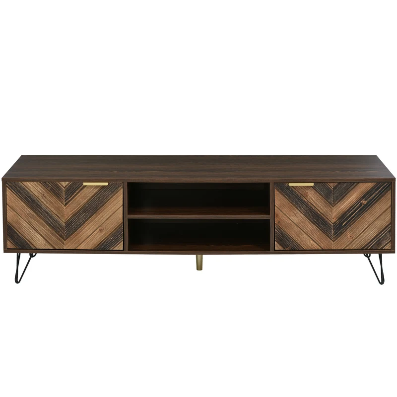 Meuble TV effet bois, 2 portes et 2 niches ouvertes, marron, 155x38x48cm BEILZA