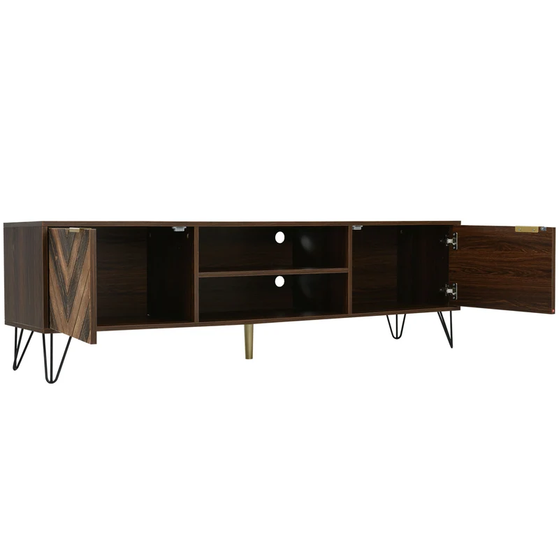 Meuble TV effet bois, 2 portes et 2 niches ouvertes, marron, 155x38x48cm BEILZA