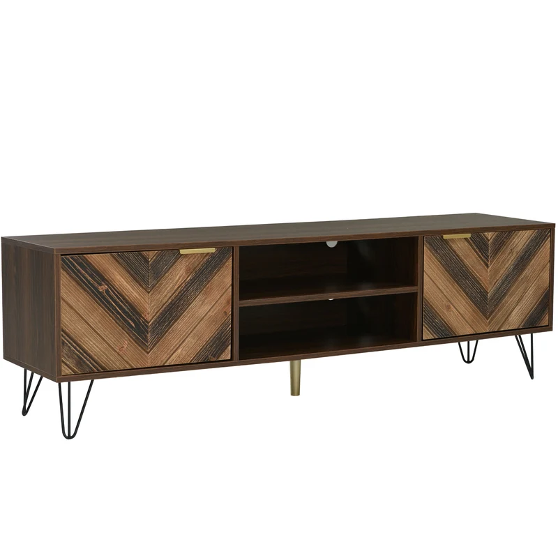 Meuble TV effet bois, 2 portes et 2 niches ouvertes, marron, 155x38x48cm BEILZA