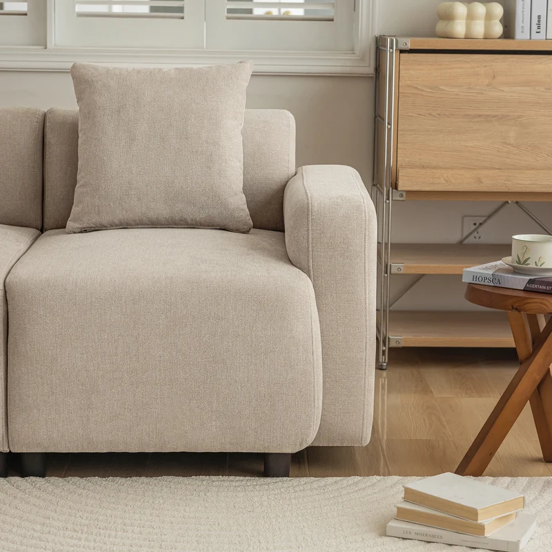 Canapé moderne rembourrés tissu chenille beige 3 places avec coussins SHIDADS BEIGE 3 SEATS