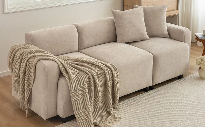 Canapé moderne rembourrés tissu chenille beige 3 places avec coussins SHIDADS BEIGE 3 SEATS
