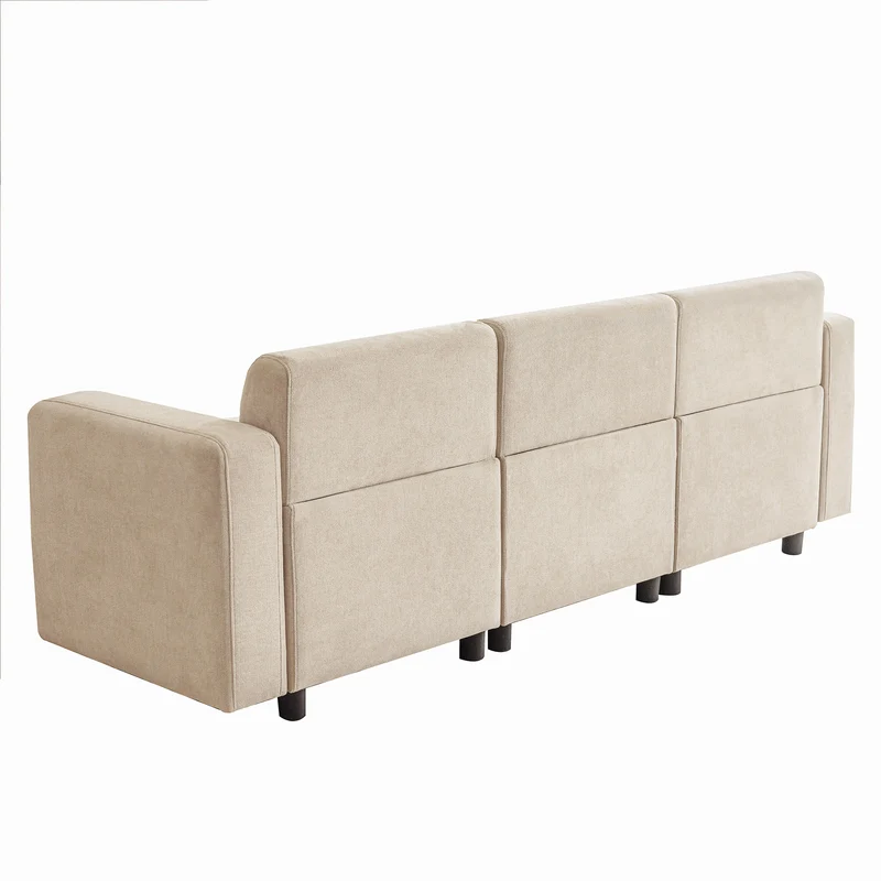 Canapé moderne rembourrés tissu chenille beige 3 places avec coussins SHIDADS BEIGE 3 SEATS