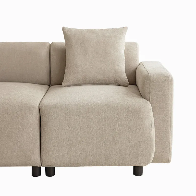 Canapé moderne rembourrés tissu chenille beige 3 places avec coussins SHIDADS BEIGE 3 SEATS