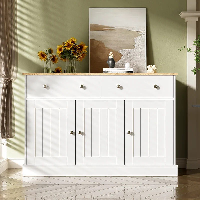 Buffet blanc texture gravée avec espace de rangement IKTEK
