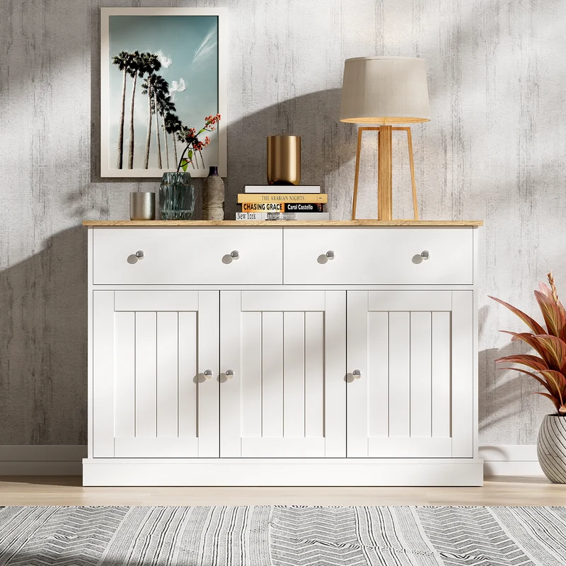 Buffet blanc texture gravée avec espace de rangement IKTEK
