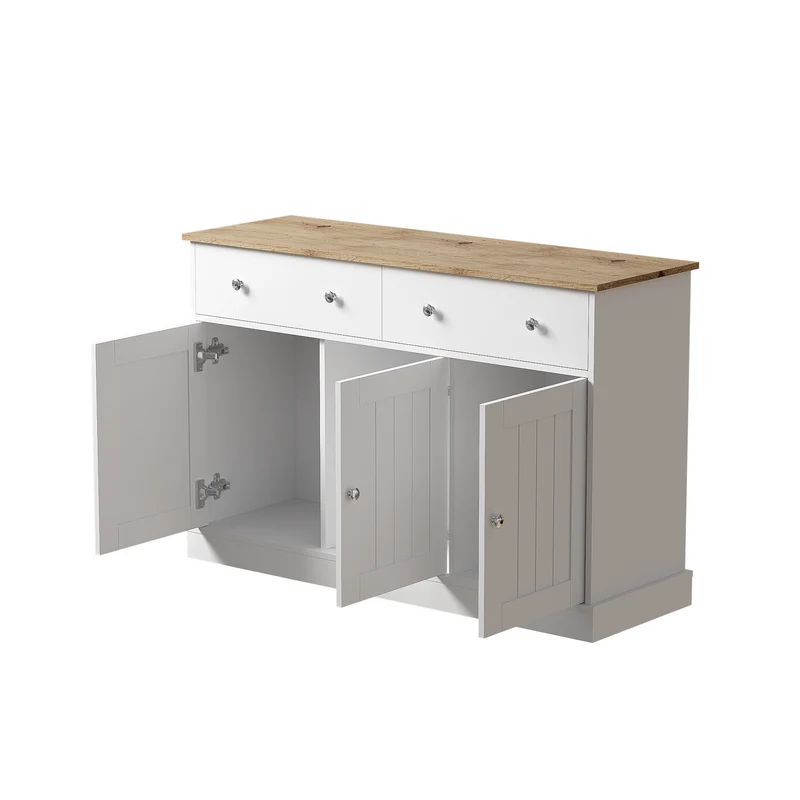 Buffet blanc texture gravée avec espace de rangement IKTEK