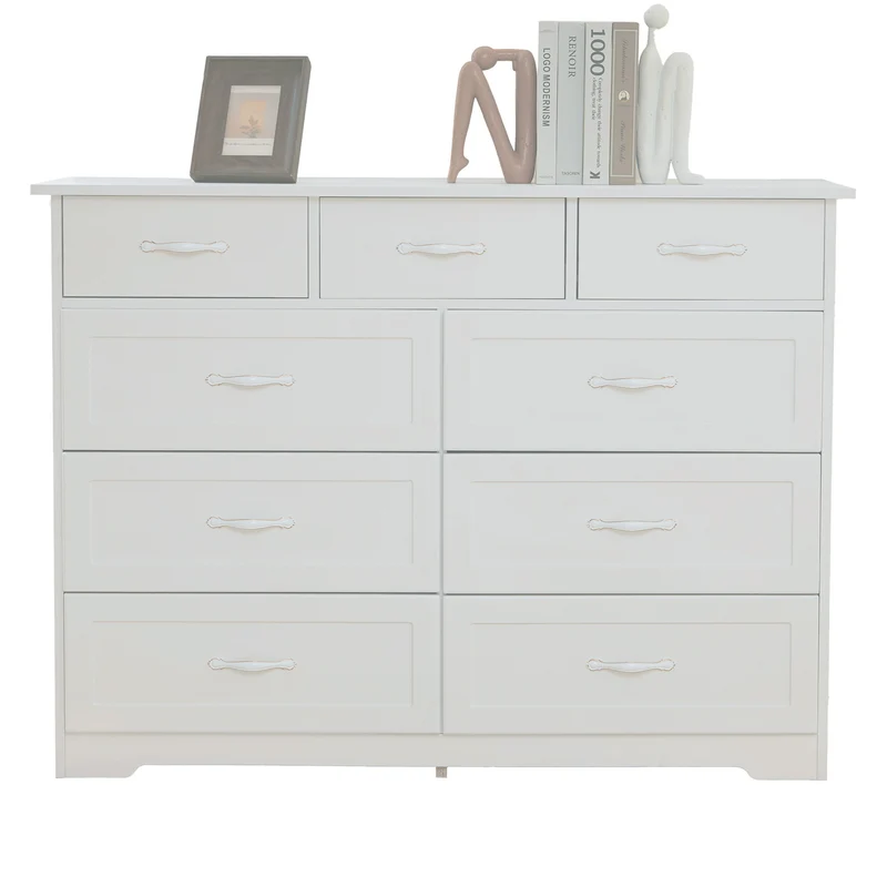 Buffet blanc à 9 tiroirs avec poignées en métal 120Lx40Px88H NALGUNS