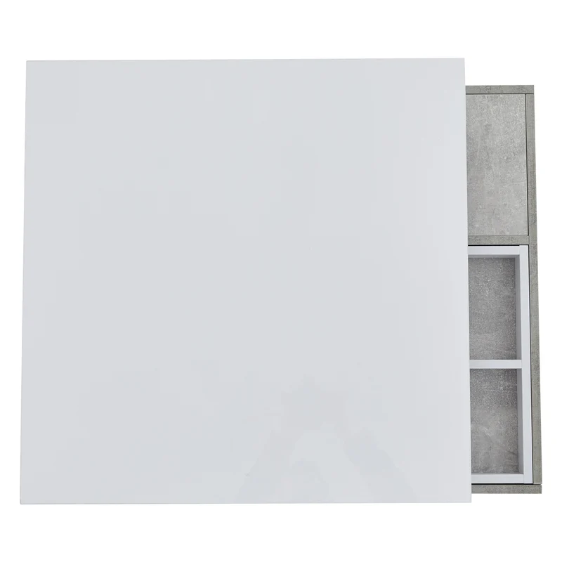 Table basse double plateau brillant pivotant à 360° en blanc et effet marbre grise clair 70*70cm ACHO