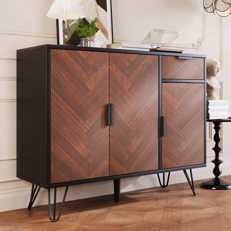 Buffet moderne effet bois foncé et noir avec tiroir 90x30x71,5cm BHOCAINS