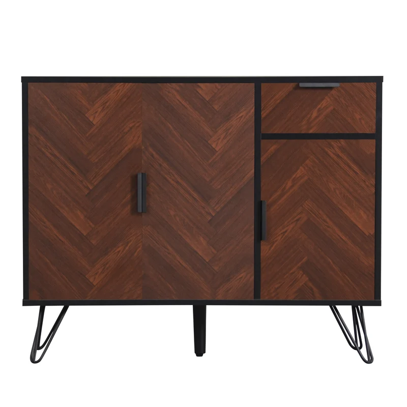 Buffet moderne effet bois foncé et noir avec tiroir 90x30x71,5cm BHOCAINS