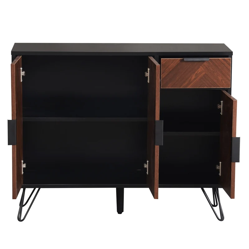 Buffet moderne effet bois foncé et noir avec tiroir 90x30x71,5cm BHOCAINS