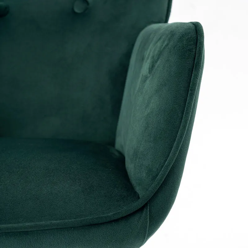 Fauteuil à bascule Scandinave velours vert pieds en bois clair EPPING SMALL VELVET GREEN