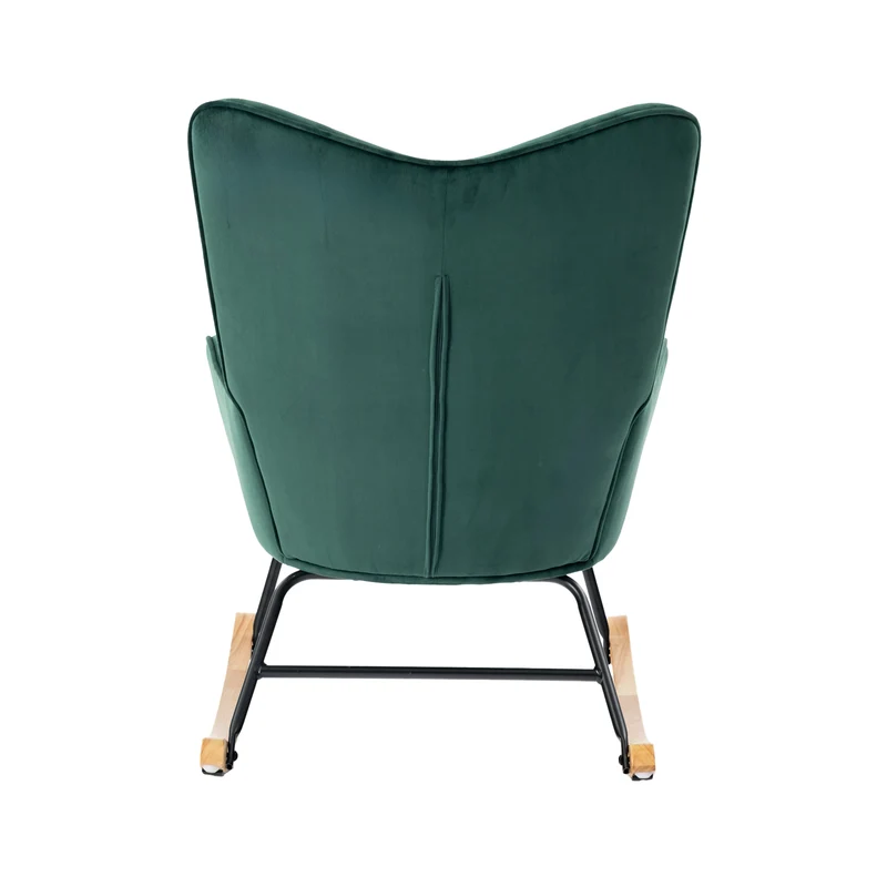 Fauteuil à bascule Scandinave velours vert pieds en bois clair EPPING SMALL VELVET GREEN