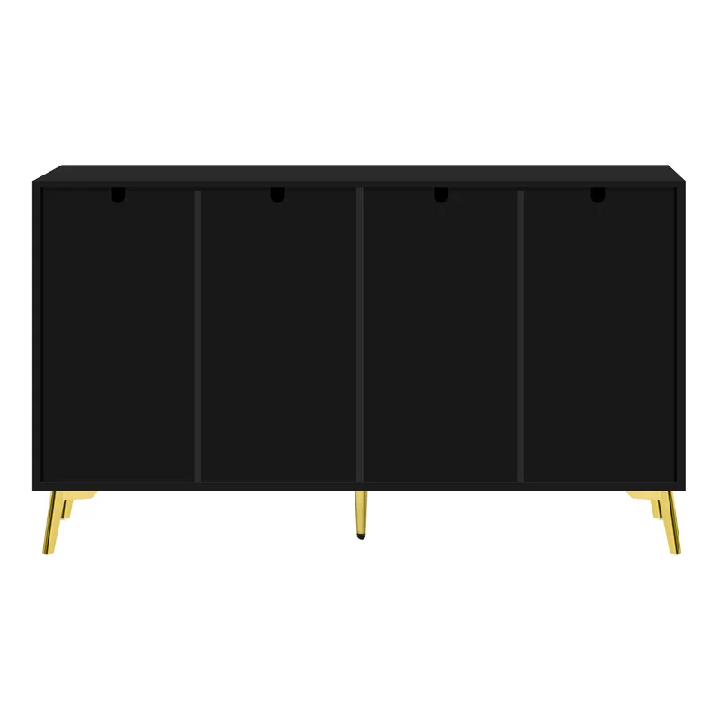 Buffet noir 4 portes 4 tiroirs avec poignées et pieds dorés 140*37,8*82cm CHADDANS