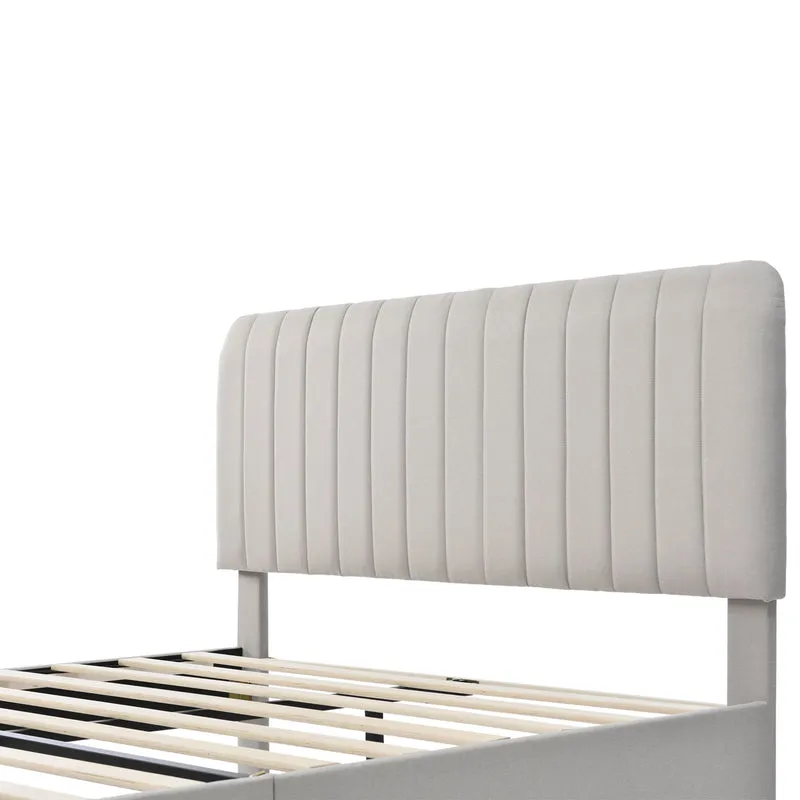 Lit rembourré en lin gris-beige cadre lit double King 160x200cm EGMOID KING