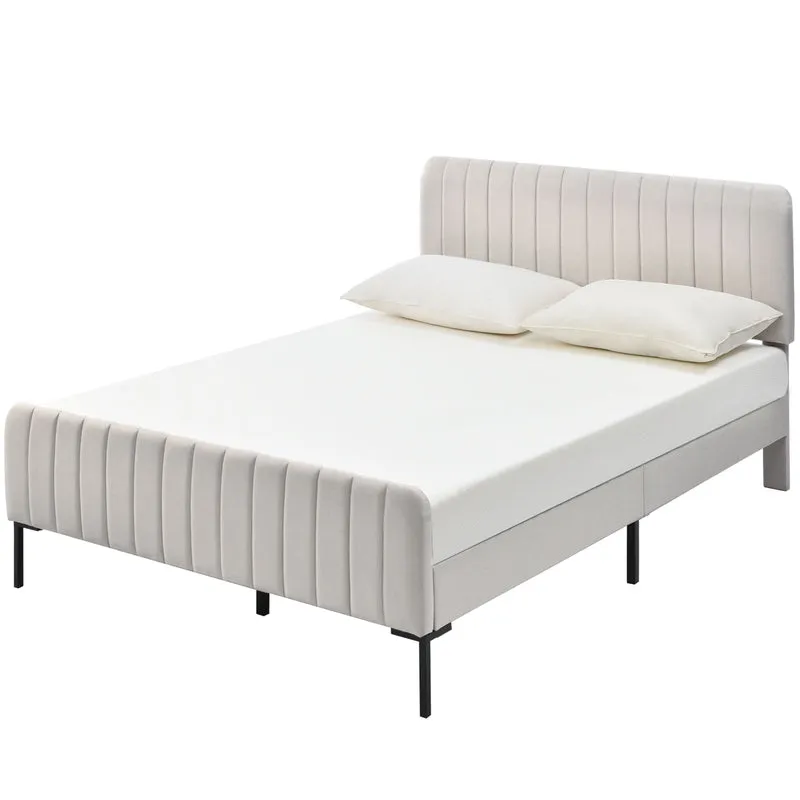 Lit rembourré en lin gris-beige cadre lit double King 160x200cm EGMOID KING