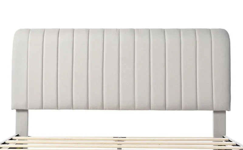 Lit rembourré en lin gris-beige cadre lit double King 160x200cm EGMOID KING
