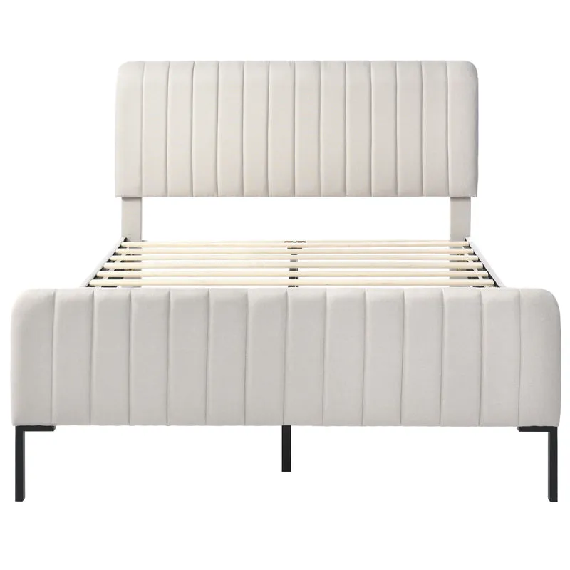 Lit rembourré en lin gris-beige cadre lit double King 160x200cm EGMOID KING