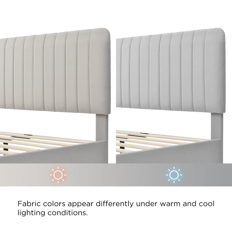 Lit rembourré en lin gris-beige cadre lit double King 160x200cm EGMOID KING