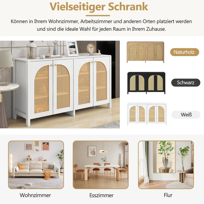 Buffet élégant blanc en rotin 4 portes SCIRQRAIN