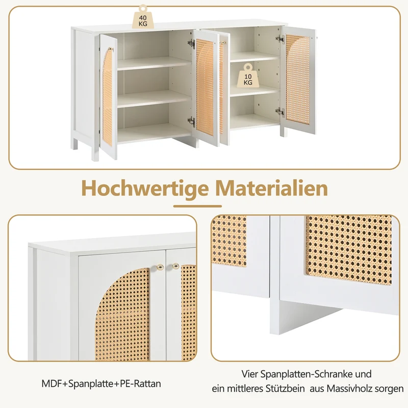 Buffet élégant blanc en rotin 4 portes SCIRQRAIN