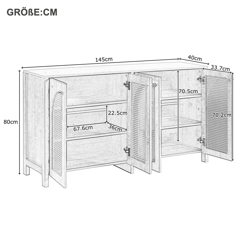 Buffet élégant blanc en rotin 4 portes SCIRQRAIN