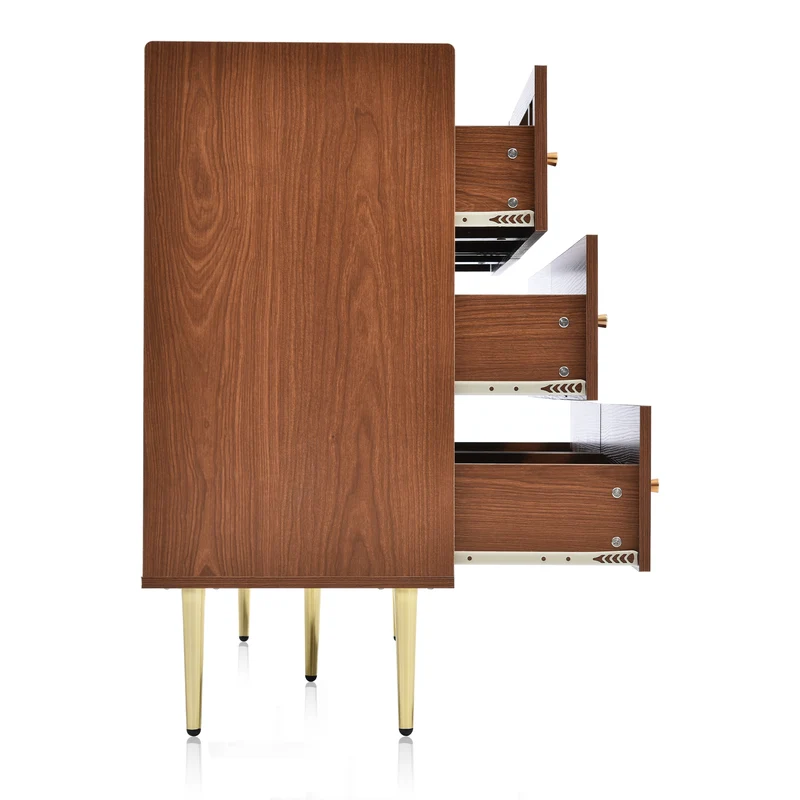 Buffet vintage 6 tiroir en rotin poignées et pieds dorés 120*90*40cm DELMO