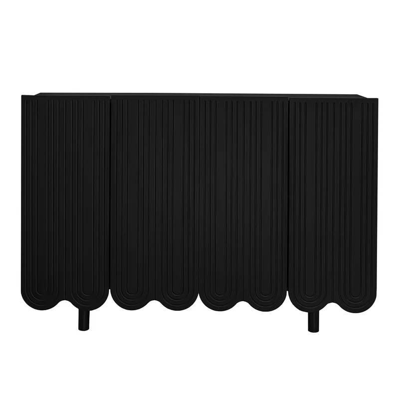 Buffet noir 4 portes avec motif et rangement 120*37.5*80.8 cm EVRENS BLACK
