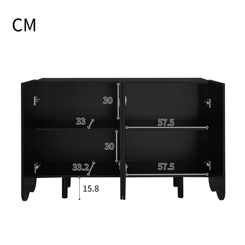Buffet noir 4 portes avec motif et rangement 120*37.5*80.8 cm EVRENS BLACK