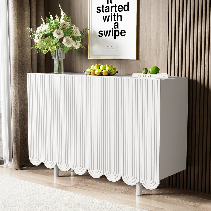Buffet blanc 4 portes avec motif et rangement 120*37.5*80.8 cm EVRENS WHITE