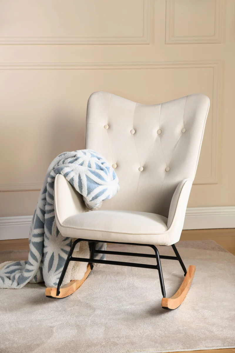 Fauteuil à bascule rocking chair velours blanc cassé EPPING SMALL VELVET BEIGE