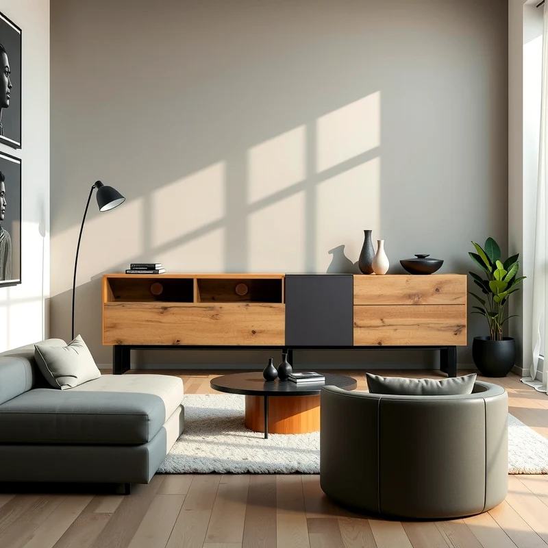 Meuble TV moderne aux couleurs contrastées avec grain de bois et gris 180 cm SCILQUKS