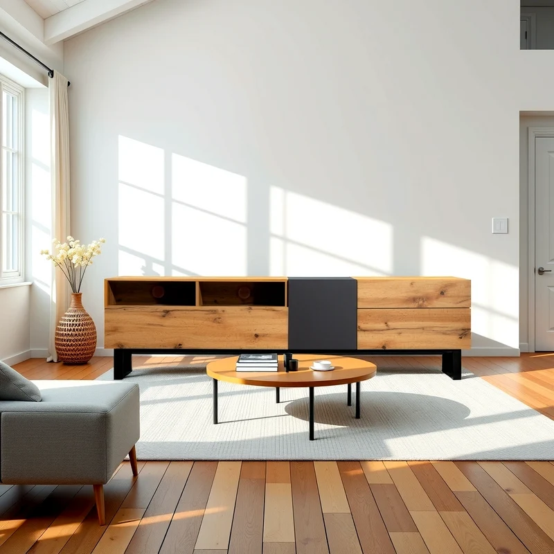 Meuble TV moderne aux couleurs contrastées avec grain de bois et gris 180 cm SCILQUKS