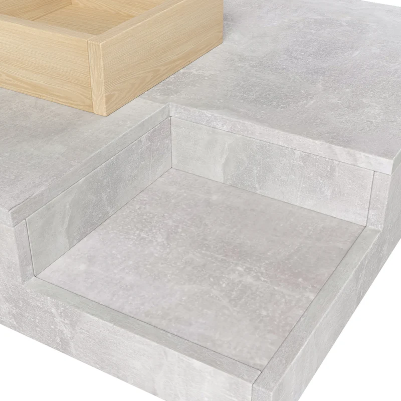 Table basse carré moderne effet béton gris et une boit de rangement bois nature 72*72*30 CROKS