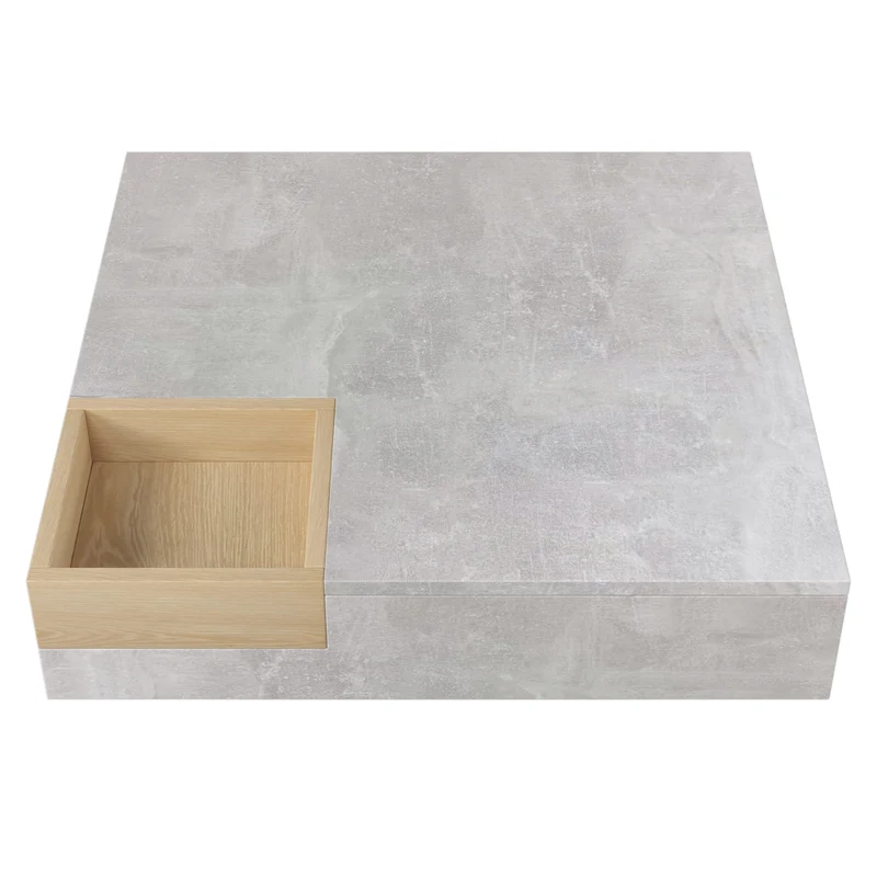 Table basse carré moderne effet béton gris et une boit de rangement bois nature 72*72*30 CROKS
