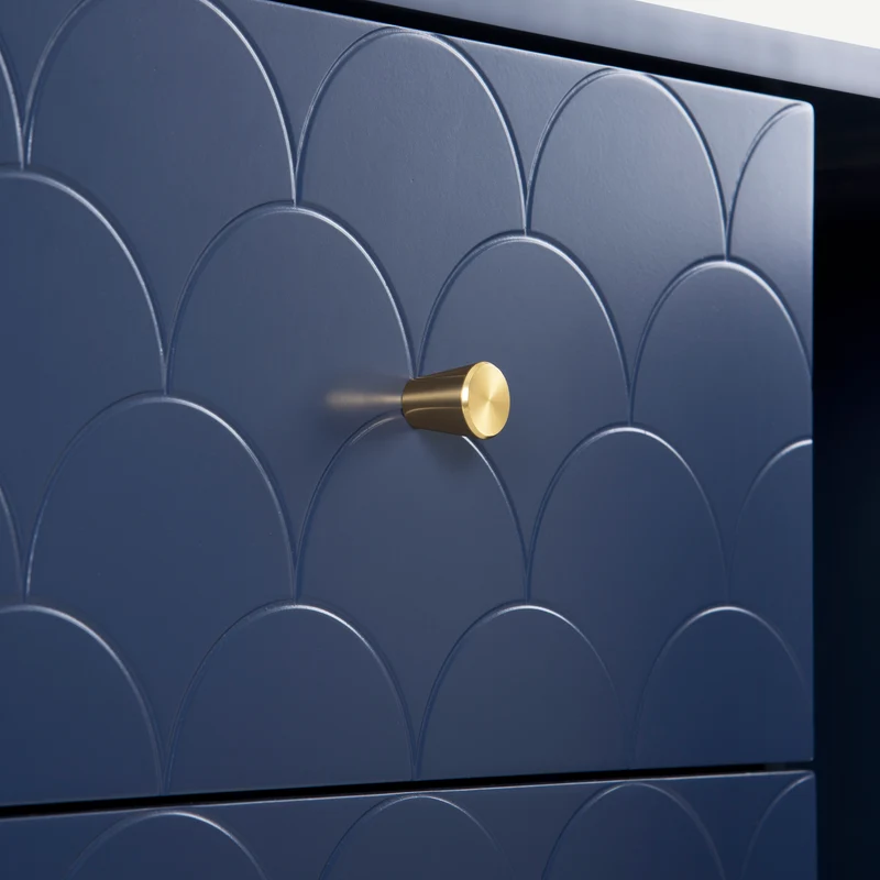 Commode buffet haut avec 2 portes 3 tiroirs bleu marine motif d'écailles H82/B120/T40 AIKETS