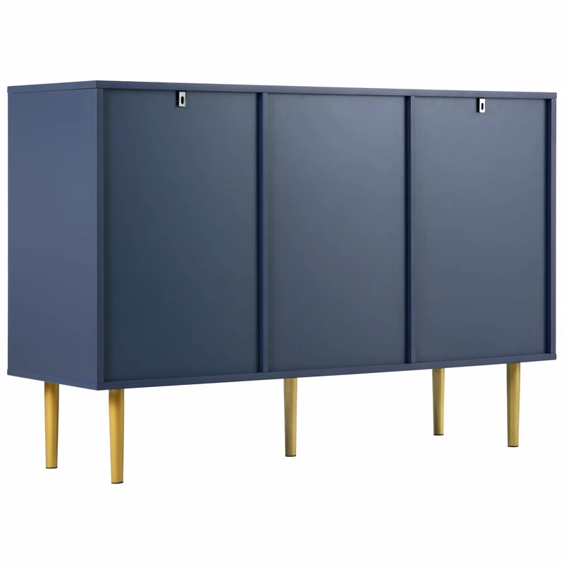 Commode buffet haut avec 2 portes 3 tiroirs bleu marine motif d'écailles H82/B120/T40 AIKETS
