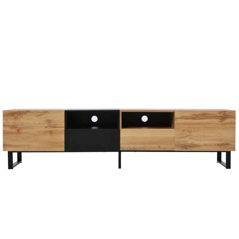 Meuble TV moderne au design noir et bois avec espace de rangement spacieux MODAI
