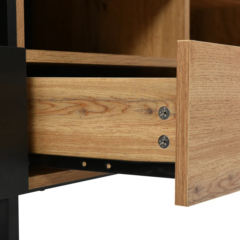 Meuble TV moderne au design noir et bois avec espace de rangement spacieux MODAI