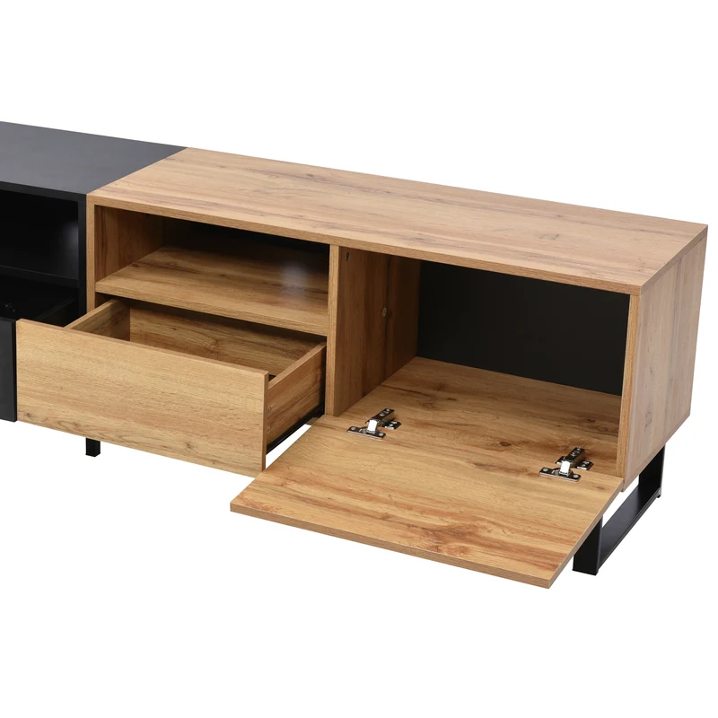 Meuble TV moderne au design noir et bois avec espace de rangement spacieux MODAI