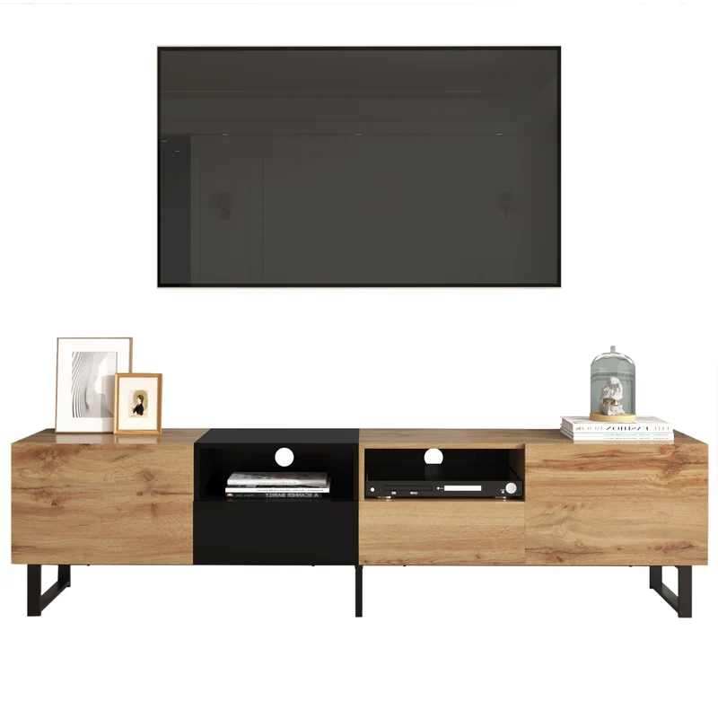 Meuble TV moderne au design noir et bois avec espace de rangement spacieux MODAI