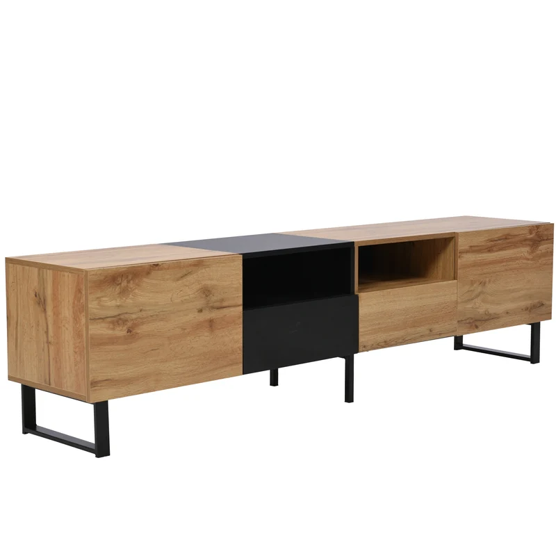 Meuble TV moderne au design noir et bois avec espace de rangement spacieux MODAI