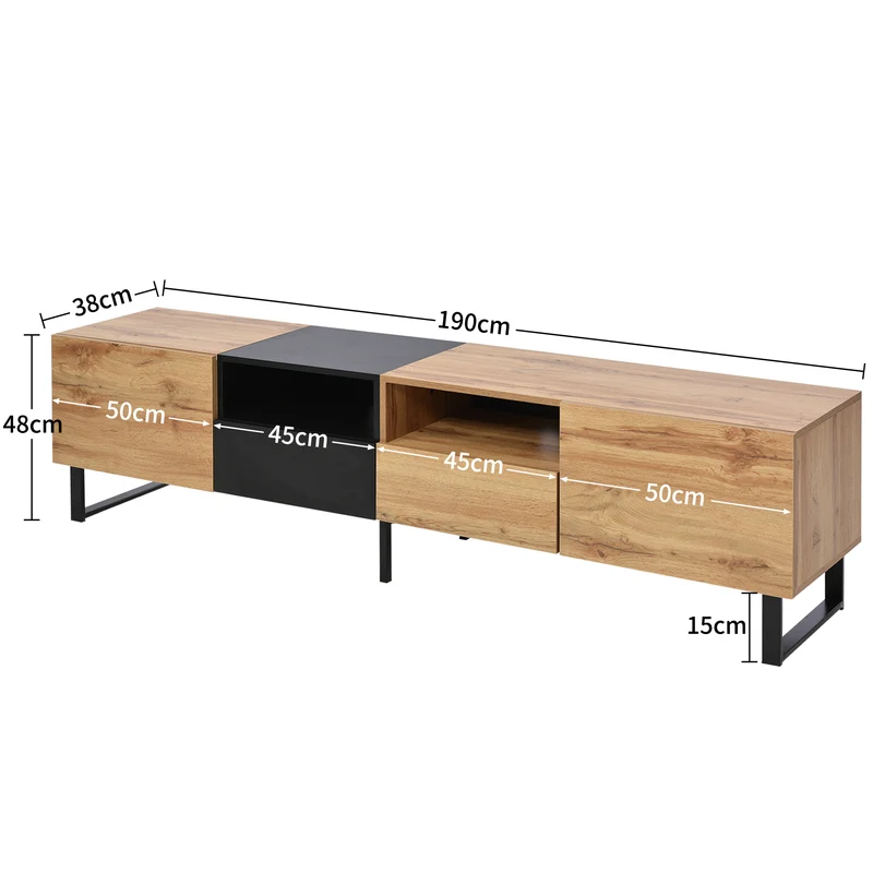 Meuble TV moderne au design noir et bois avec espace de rangement spacieux MODAI