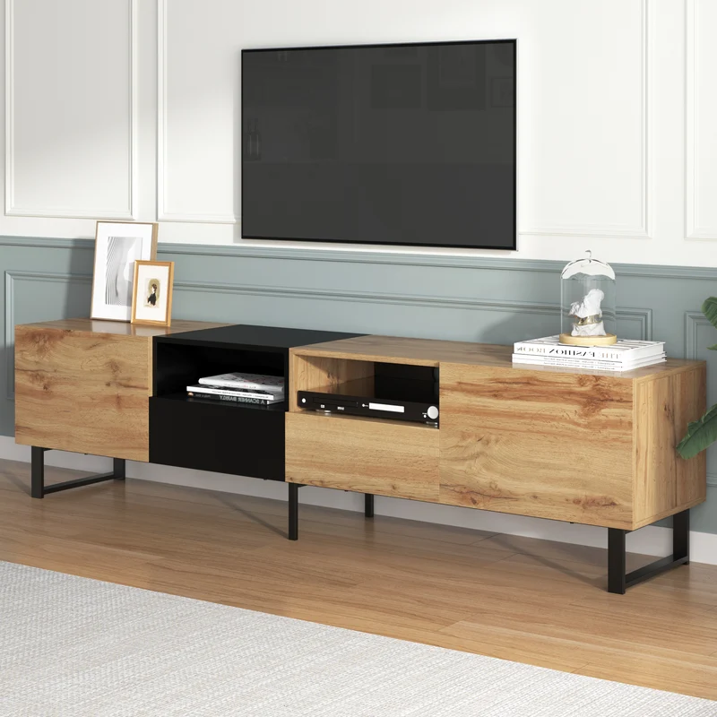 Meuble TV moderne au design noir et bois avec espace de rangement spacieux MODAI